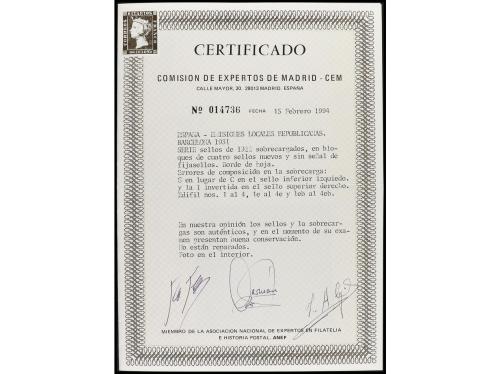 ** ESPAÑA E. LOCALES REPUBLICANAS: BARCELONA. Ed. 1/4 + 1/4h