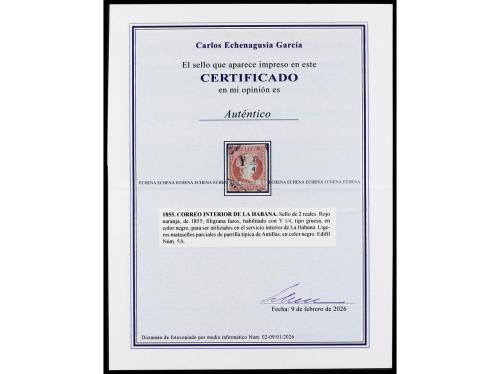 ° CUBA. Ed. 5A. Y 1/4 sobre 2 r. rojo naranja. Muy bonito ej
