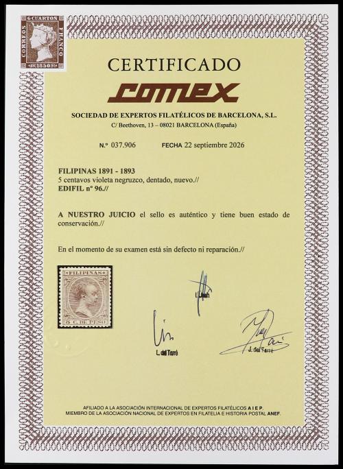** FILIPINAS. Ed. 96. 5 cts. violeta negruzco. Centrado exce