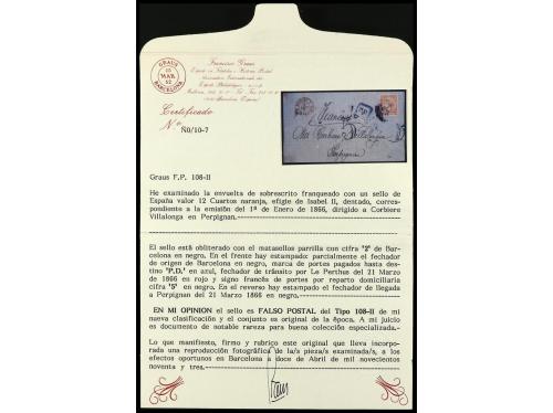 ✉ ESPAÑA. Ed. 82F. 1866. BARCELONA a FRANCIA. 12 cuartos nar
