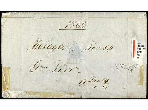 ✉ ESPAÑA. Ed. 92 (4). 1868. MÁLAGA a U.S.A. 20 cts. violeta 