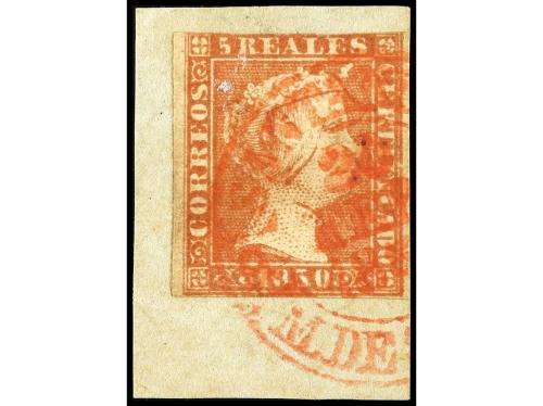 ° ESPAÑA. Ed. 3. 5 reales rojo. 5 ejemplares, mat. araña (3)