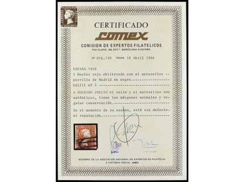 ° ESPAÑA. Ed. 3. 5 reales rojo. 5 ejemplares, mat. araña (3)