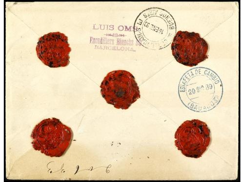 ✉ ESPAÑA. Ed. 201, 207. 1889. BARCELONA a BUENOS AIRES. 5 ct