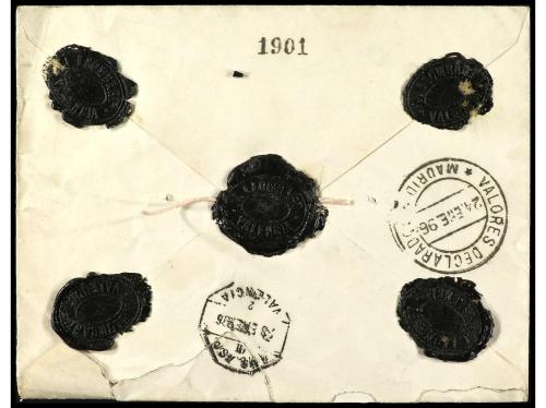 ✉ ESPAÑA. Ed. 219 (2), 221. 1896. VALENCIA a MADRID. 15 cts.