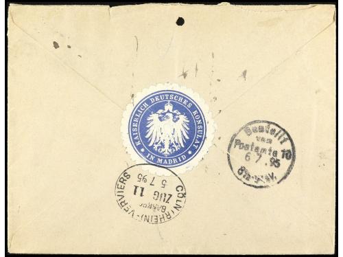 ✉ ESPAÑA. Ed. 220/2. 1895. MADRID a ALEMANIA. 20 cts. verde,