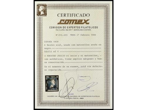 ° ESPAÑA. Ed. 4. 6 reales azul, amplios márgenes. Cert. COME