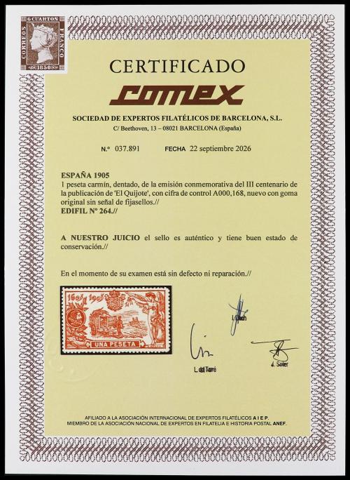** ESPAÑA. Ed. 264. 1 pta. carmín. PIEZA DE LUJO. MUY RARO e