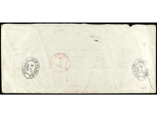 ✉ ESPAÑA. Ed. 352, 359. 1926. BARCELONA a USA. 10 c. y 1 pta