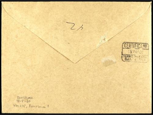 ✉ ESPAÑA. Ed. 474/75. 1930. BARCELONA interior. 20 c. y 25 c