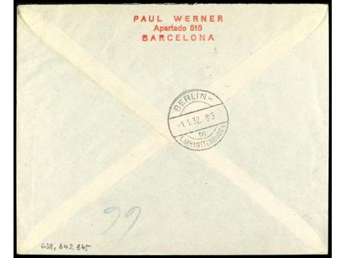 ✉ ESPAÑA. Ed. 638, 642, 645. 1931. BARCELONA a ALEMANIA. 5 c