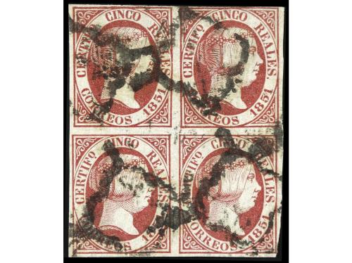 ° ESPAÑA. Ed. 9. 5 reales rosa. 1 sello suelto y bloque de c