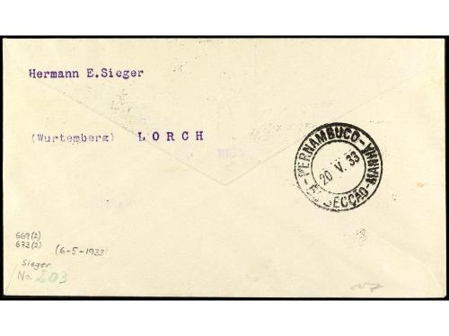✉ ESPAÑA. Ed. 669, 673. 1933. BARCELONA a BRASIL. 30 c. (2) 