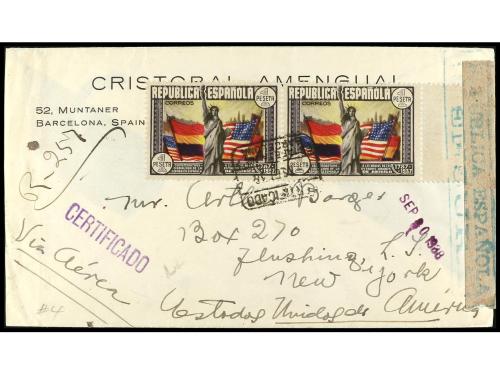 ✉ ESPAÑA. Ed. 757 (4), 763 (2). 1938. BARCELONA a NEW YORK. 
