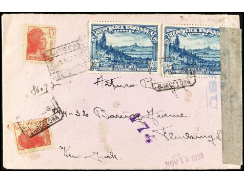 ✉ ESPAÑA. Ed. 757. 1938. BARCELONA a FRANCIA. 45 c. + 2 pts.