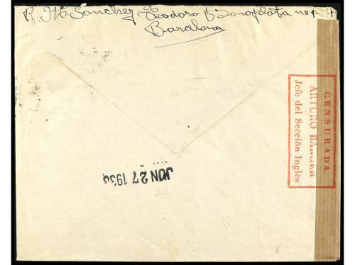 ✉ ESPAÑA. Ed. 757. 1938. BARCELONA a FARNCIA. 45 c. + 2 pts.