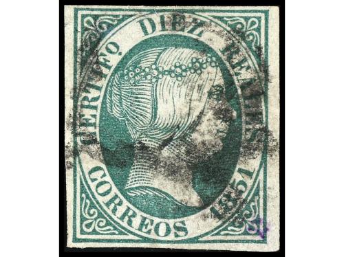 ° ESPAÑA. Ed. 11. 10 reales verde. Dos ejemplares, uno marge