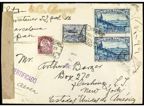 ✉ ESPAÑA. Ed. 757s, 758. 1938. BARCELONA a NEW YORK. Pareja 