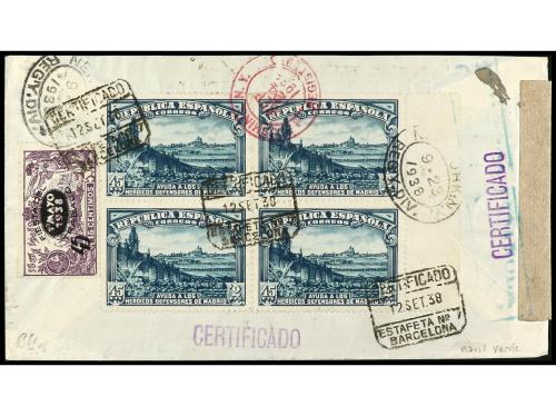 ✉ ESPAÑA. Ed. 757sv (2) + 757a, 694, 761. 1938. BARCELONA a 