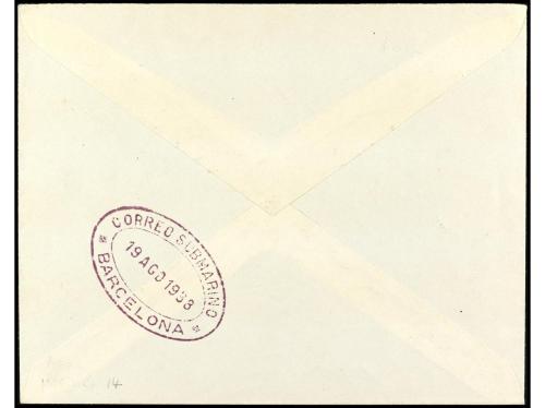 ✉ ESPAÑA. Ed. 759. 1938. Aéreo + 5 pts. azul. MAHÓN a PARÍS.