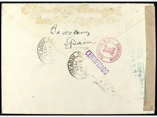 ✉ ESPAÑA. Ed. 759s. 1938. Sobre certificado de BARCELONA a N