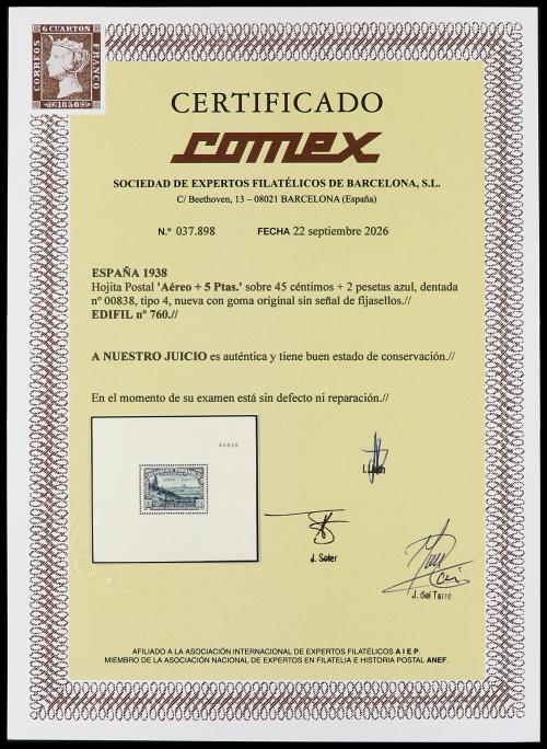 ** ESPAÑA. Ed. 760. HB. Aéreo + 5 pts. Tipo 4. LUJO. RARA en