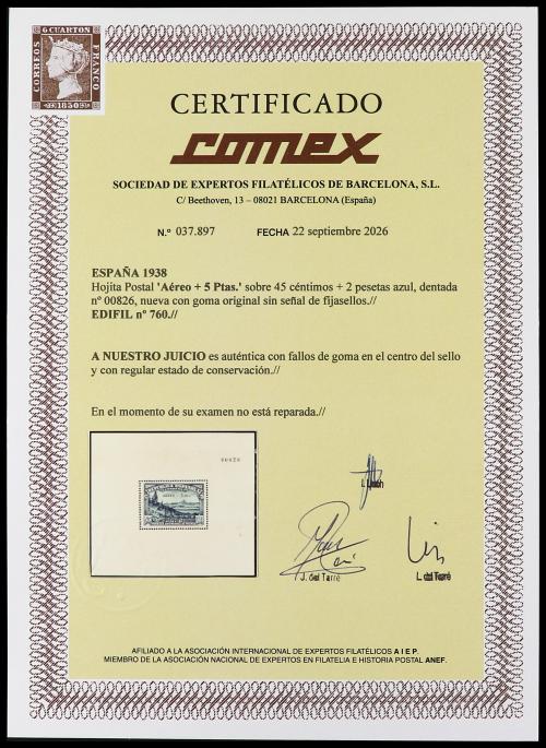 ** ESPAÑA. Ed. 760. HB. Aéreo + 5 pts. Tipo 2. Fallos propio