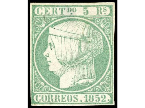 (*) ESPAÑA. Ed. 15, ° 15. 5 reales verde. 1 sello nuevo y ad