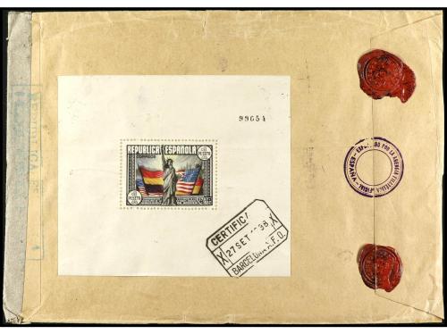 ✉ ESPAÑA. Ed. 763 (2) y 764. 1938. BARCELONA a SUIZA. 1 pta.