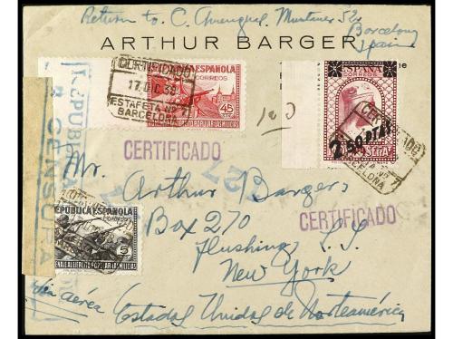 ✉ ESPAÑA. Ed. 764. 1938. BARCELONA a NEW YORK. Hoja bloque f