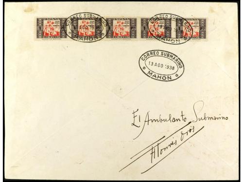 ✉ ESPAÑA. Ed. 775/80. 1938. BARCELONA a MAHÓN. Sobre conmemo