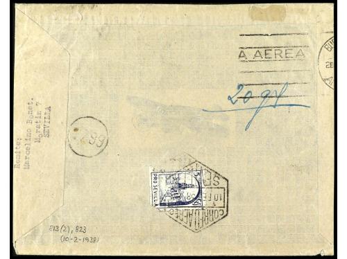 ✉ ESPAÑA. Ed. 813, 823. 1938. SEVILLA a BUENOS AIRES. 30 c. 
