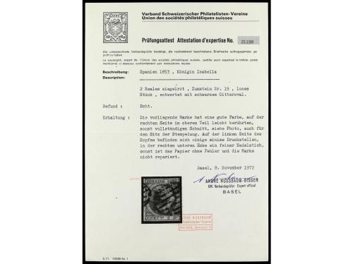 ° ESPAÑA. Ed. 19. 2 reales bermellón. Margen derecho ajustad