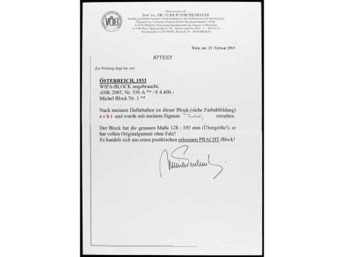 ** AUSTRIA. Yv. HB 1, Mi. Bl. 1. 1933. WIPA. HB. LUJO. Cert.