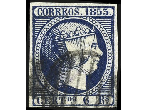 ° ESPAÑA. Ed. 21. 6 reales azul. Dos ejemplares con márgenes