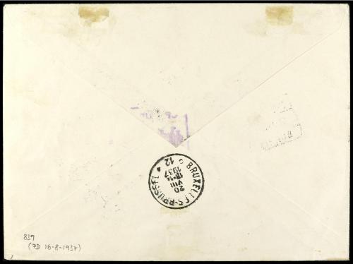 ✉ ESPAÑA. Ed. 839. 1937. BURGOS a BRUSELAS. 2 pts. verde HB 