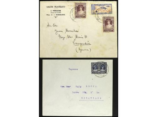✉ ESPAÑA. CRUZ ROJA. Conjunto de 4 cartas, 1 frontal, 2 post