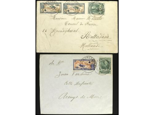 ✉ ESPAÑA. CRUZ ROJA. Conjunto de 4 cartas, 1 frontal, 2 post