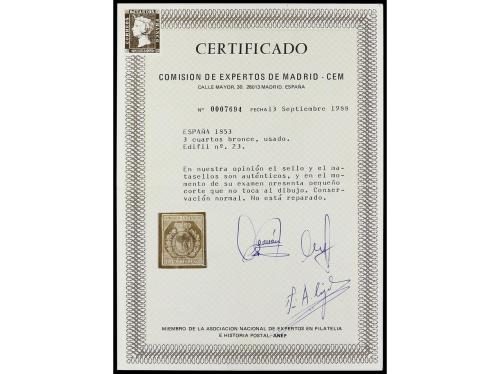 ° ESPAÑA. Ed. 23. 3 cuartos bronce, amplios márgenes. Margen