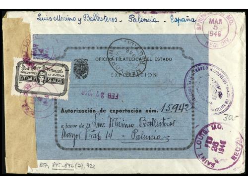 ✉ ESPAÑA. Ed. 845/46. 1946. Certificado de MADRID a USA. 50 