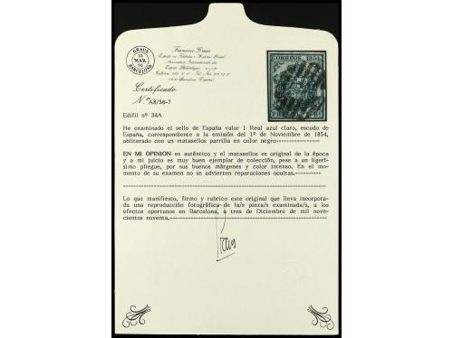 ° ESPAÑA. Ed. 34A. 1 real azul claro. Márgenes completos. Mu