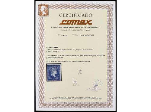 * ESPAÑA. Ed. 41. 1 real azul. Buen ejemplar. Cert. COMEX. C