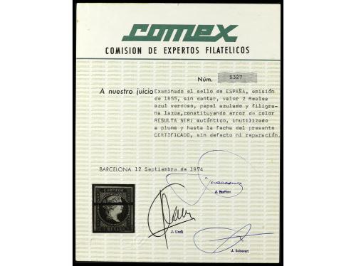 ° ESPAÑA. Ed. 42ccM. 2 reales azul, ERROR DE COLOR, y línea 