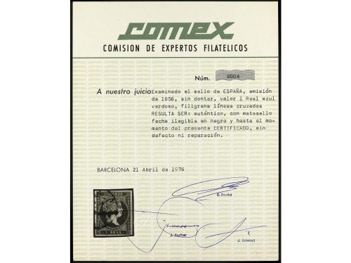 ° ESPAÑA. Ed. 45. 1 real azul, mat. R.C. LUJO. Cert. COMEX (