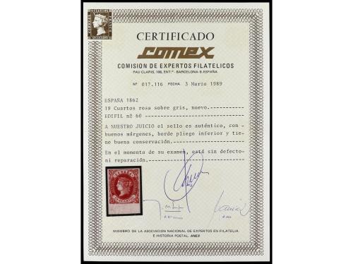 * ESPAÑA. Ed. 60. 19 cuartos rosa, borde de hoja. LUJO. Cert