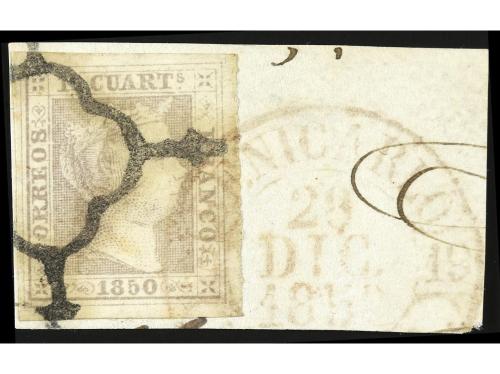 ° ESPAÑA. Ed. 2. 12 cuartos lila. Dos ejemplares, uno sobre 