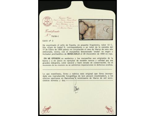 ° ESPAÑA. Ed. 2. 12 cuartos lila. Dos ejemplares, uno sobre 
