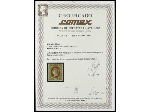 * ESPAÑA. Ed. 67. 1 real castaño. LUJO. Cert. COMEX. Cat. 26