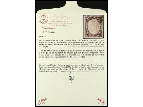 ° ESPAÑA. Ed. 71. 19 cuartos castaño y rosa, grandes márgene