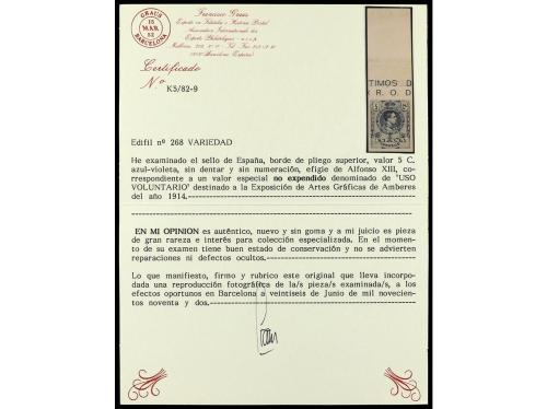 (*) ESPAÑA. Ed. 268Hc. 5 cts. azul violeta. ERROR DE COLOR s